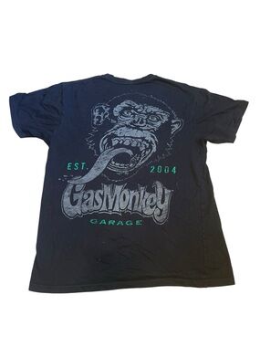 2004 Gas Monkey Garage Black Graphic Tee with Monkey Logo 100% Cotton